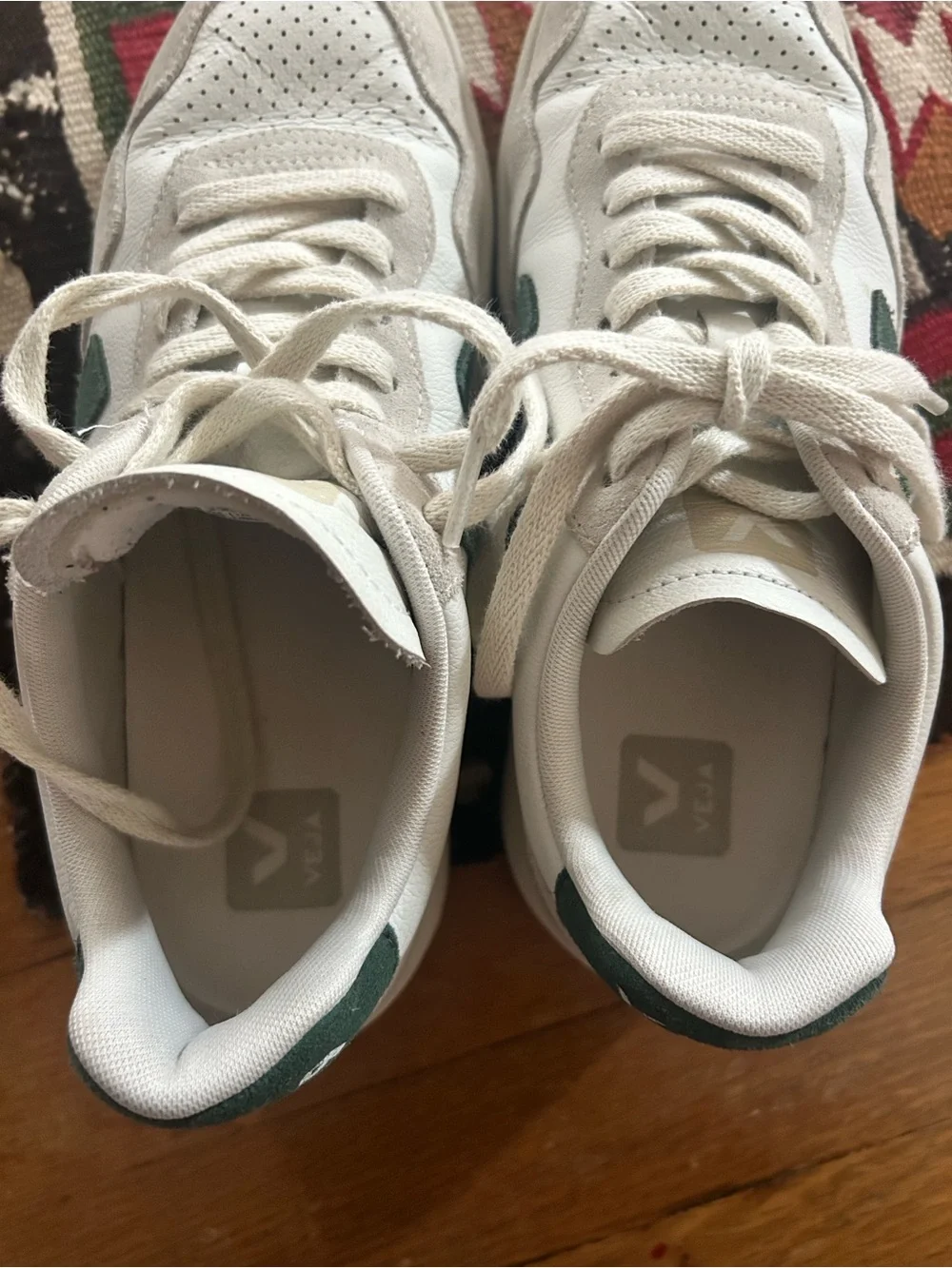 Veja White Low-Top Sneakers with Green Accents
